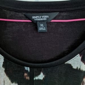 Vera Wang Long Sleeve Black Print 2pc Top XL